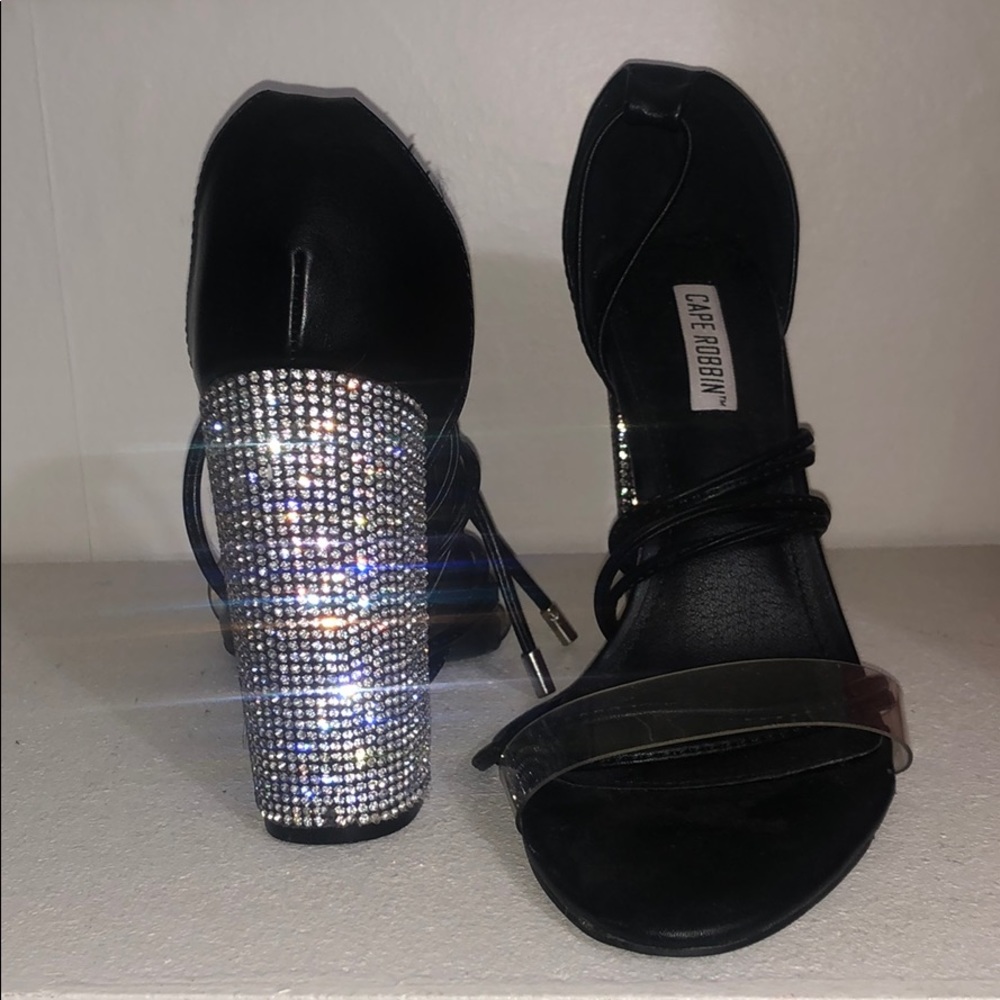 Black rhinestone heels w/ clear strap